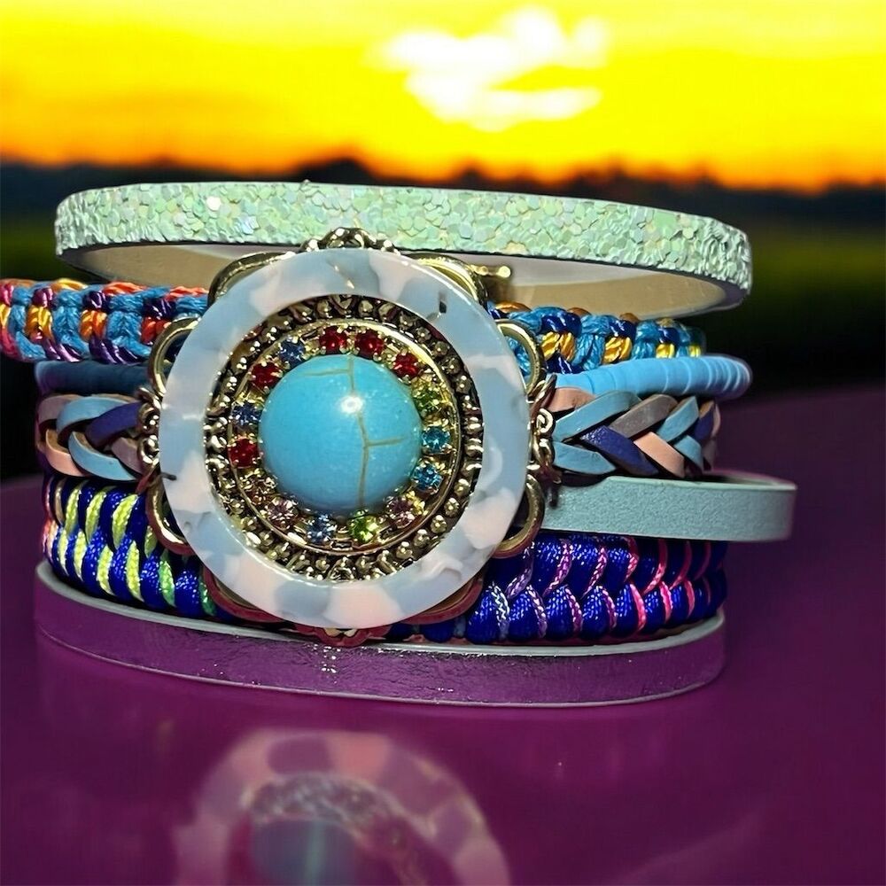 Handmade Boho Multi-Strand Leather Wrap Bracelet for Women with Turquois… - Picture 4 of 15